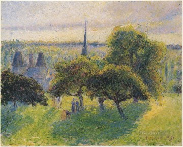  tarde Arte - Granja y campanario al atardecer 1892 Camille Pissarro